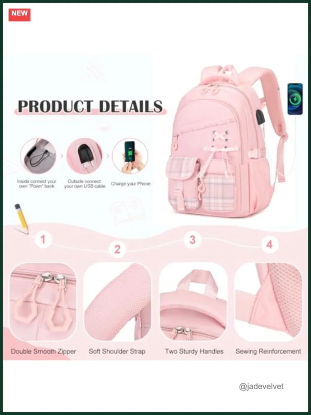 3-Piece Girls Backpack Set with Lunch Bag & Pencil Pouch Plaid School Backpack